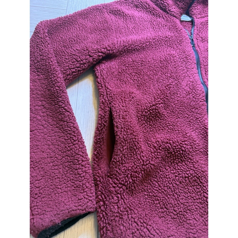 PINK Victoria's Secret Sherpa Maroon Teddy Full-Zip Jacket Cozy Gorpcore Outdoor - Picture 7 of 9